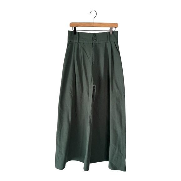 MULLA Grassy Green Solid Super Wide Leg High Rise Pleated Trousers  Size Large - Picture 1 of 14